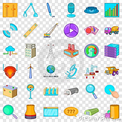 Engineering system icons set, cartoon style Vector Illustration