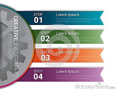 Engineering tech progress business presentation 4 steps. Cogwheel connection banner Vector Illustration