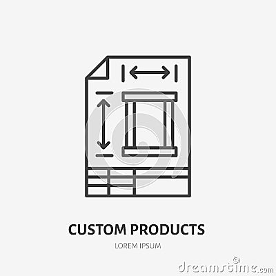 Engineering technical plan flat line icon. Custom product design drawing sign. Thin linear logo for construction Vector Illustration