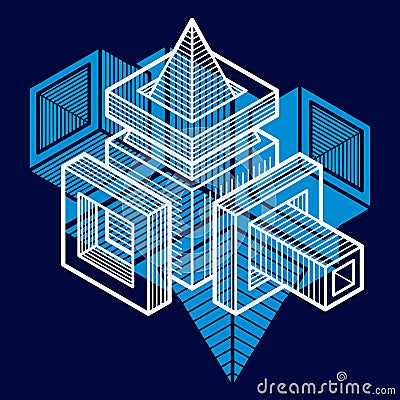 Engineering three-dimensional construction, abstract trig Vector Illustration