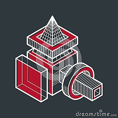 Engineering three-dimensional construction, abstract vector trig Vector Illustration