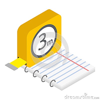 Engineering tool icon isometric vector. Measuring tape ring binding notebook Vector Illustration
