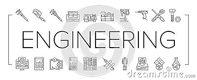 engineering tool work wrench icons set vector Vector Illustration