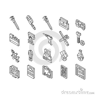 engineering tool work wrench isometric icons set vector Vector Illustration