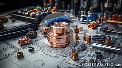 Engineering tools on blueprint at the table Stock Photo