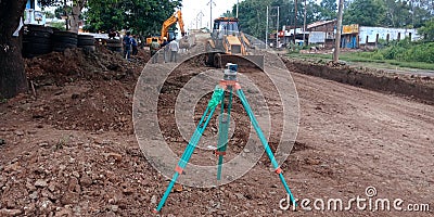 engineering tools for road measure mapping purpose kept on road in India aug 2019 Editorial Stock Photo