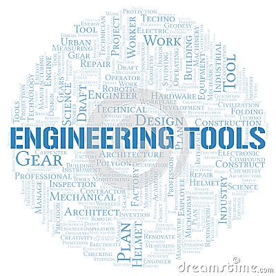 Engineering Tools typography word cloud create with the text only Stock Photo