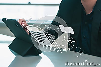 Engineering using document management system digital asset management online electronic document information process automation to Stock Photo