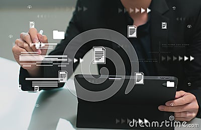 Engineering using document management system digital asset management online electronic document information process automation to Stock Photo