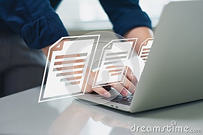 Engineering using document management system digital asset management online electronic document information process automation to Stock Photo
