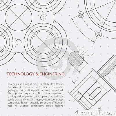 Engineering vector concept with part of machinery technical drawing Vector Illustration