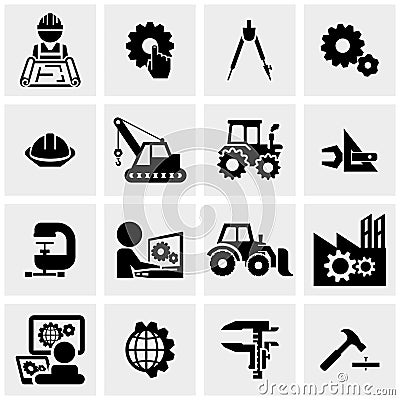 Engineering vector icons set on gray Vector Illustration