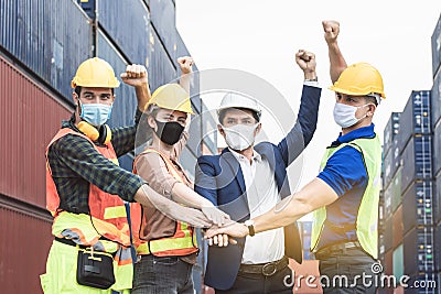 Engineering workders wearing masks before working Stock Photo