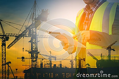 Engineers and construction sites. Stock Photo