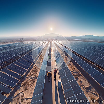 Engineers generate renewable electricity from Solar Energy.generative ai Stock Photo