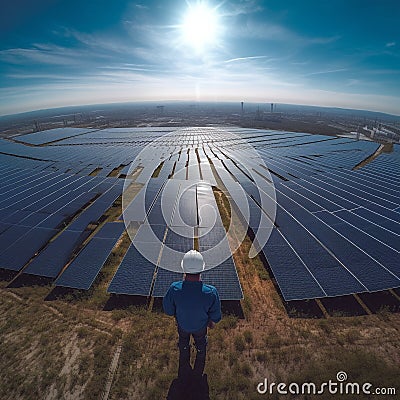 Engineers generate renewable electricity from Solar Energy.generative ai Stock Photo