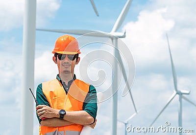 Engineers wind turbine. Stock Photo