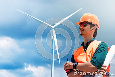 Engineers wind turbine. Stock Photo