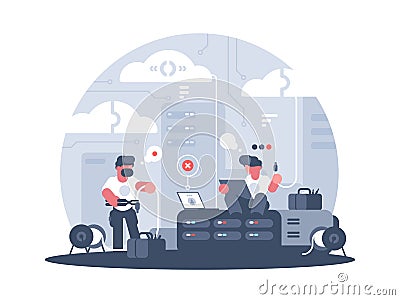Engineers of service support Cartoon Illustration