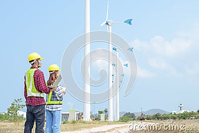 Engineers of wind turbine control projects and production. / Engineers of Wind Turbine Stock Photo