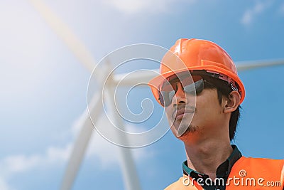 Engineers wind turbine. Stock Photo