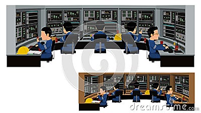 5 engineers are working in the operation control Vector Illustration