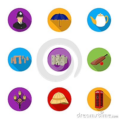 England country set icons in flat style. Big collection of England country vector symbol Vector Illustration