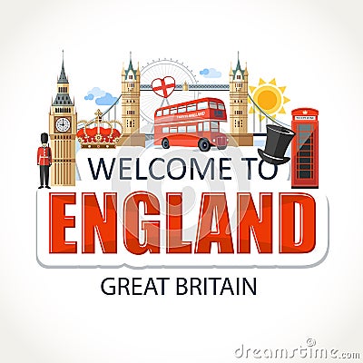 England emblem lettering sights symbols culture landmark Vector Illustration