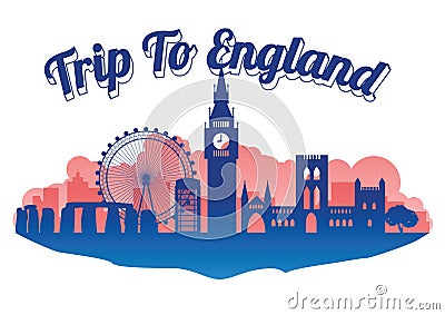 England famous landmark silhouette style on island famous landmark silhouette style,around the world,travel and tourism Vector Illustration