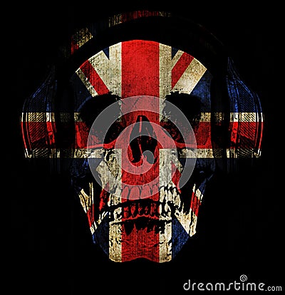 England flag DJ skull headphones Britain - T-shirt design Stock Photo