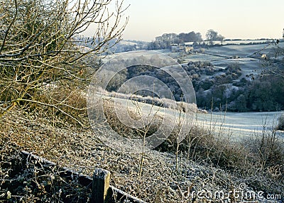 UK, Glos, Cotswolds, Heavy frost valley Chalford Stock Photo