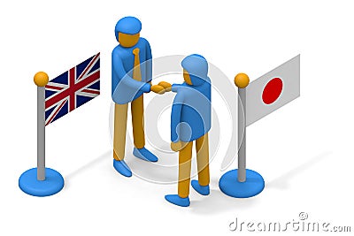 British and Japanese trade relations. British and Japanese flags. A businessman`s handshake. Form a friendly relationship Stock Photo