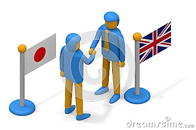 British and Japanese trade relations. British and Japanese flags. A businessman`s handshake. Form a friendly relationship Stock Photo