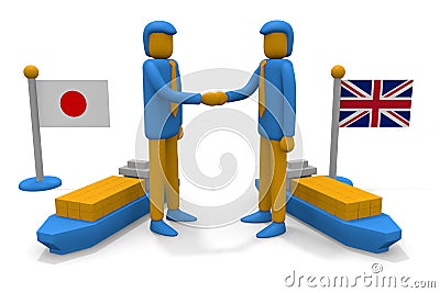 British and Japanese trade relations. British and Japanese flags. A businessman`s handshake. Form a friendly relationship Stock Photo