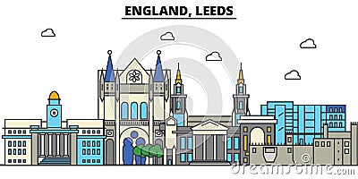 England, Leeds. City skyline architecture Editable Vector Illustration