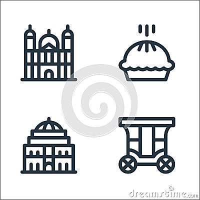 England line icons. linear set. quality vector line set such as carriage, royal albert hall, pie Vector Illustration