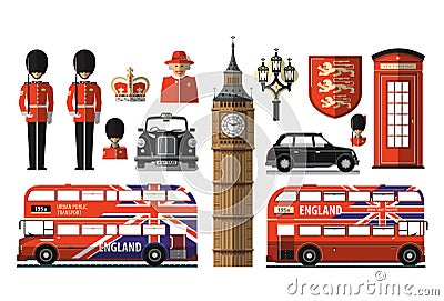 England, London, UK. Set icons Vector Illustration