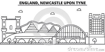 England, Newcastle Upon Tyne architecture line skyline illustration. Linear vector cityscape with famous landmarks, city Vector Illustration