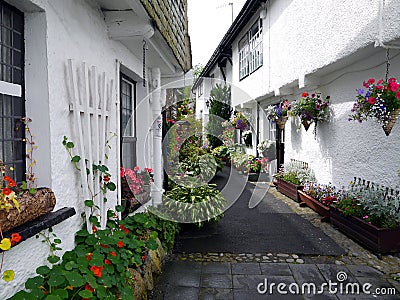 England: old lane with white cottages Stock Photo