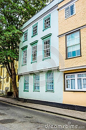 England Oxford Colorful High Street Houses in the city of Oxford Stock Photo