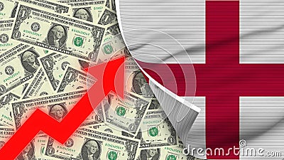 England Realistic Flag, Usa Dollar, Rising Zigzag Red Arrow Stock Photo