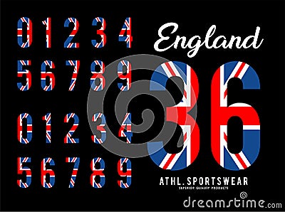 England Set Number Flag United Kingdom Vector Illustration