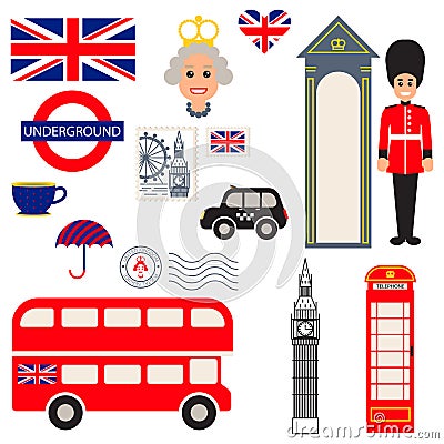 England vector traditional symbols. Vector Illustration