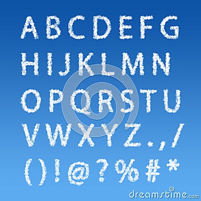 English alphabet from clouds on blue sky Stock Photo
