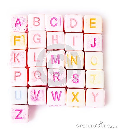 English alphabet colored cubes Stock Photo