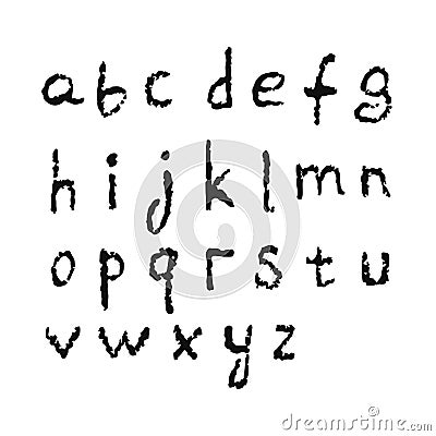 English alphabet, crooked torn small letters. Vector Cartoon Illustration