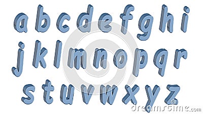 English alphabet, 3D font, lowercase. Blue comics style. , easy to use. Stock Photo