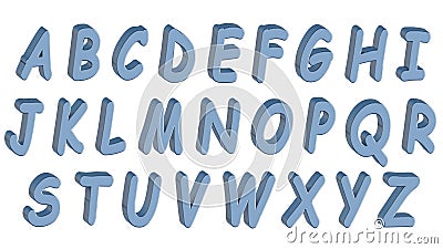 English alphabet, 3D font, uppercase. Blue comics style. Isolated, easy to use. Stock Photo