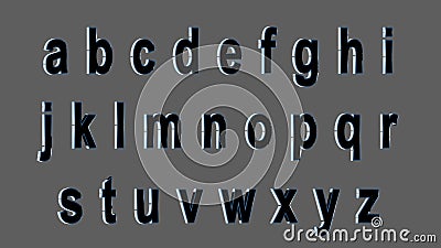 English alphabet, 3D lowercase font, black with metallic sides. Isolated, easy to use. Stock Photo