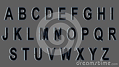 English alphabet, 3D uppercase font, black with metallic sides. Isolated, easy to use. Stock Photo